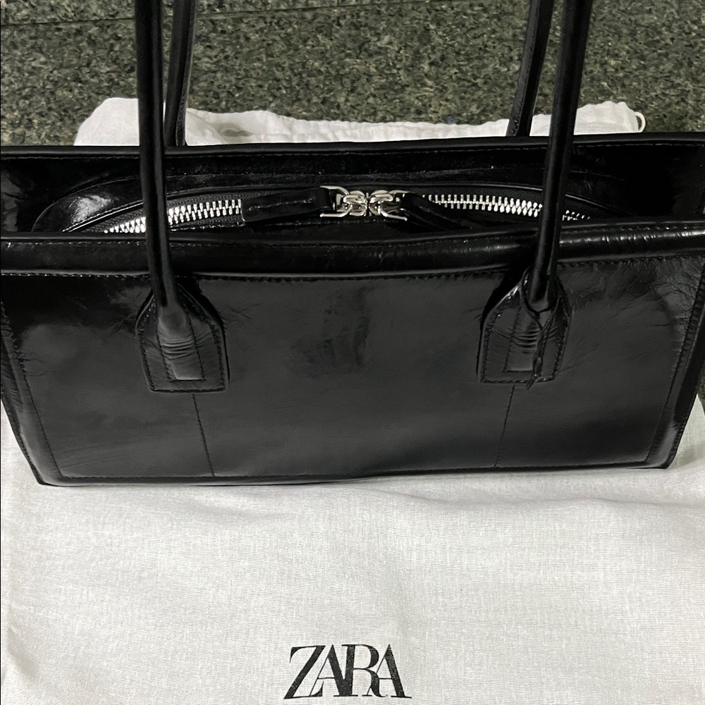Zara Black Patent Leather Rectangular Shoulder Ba… - image 5